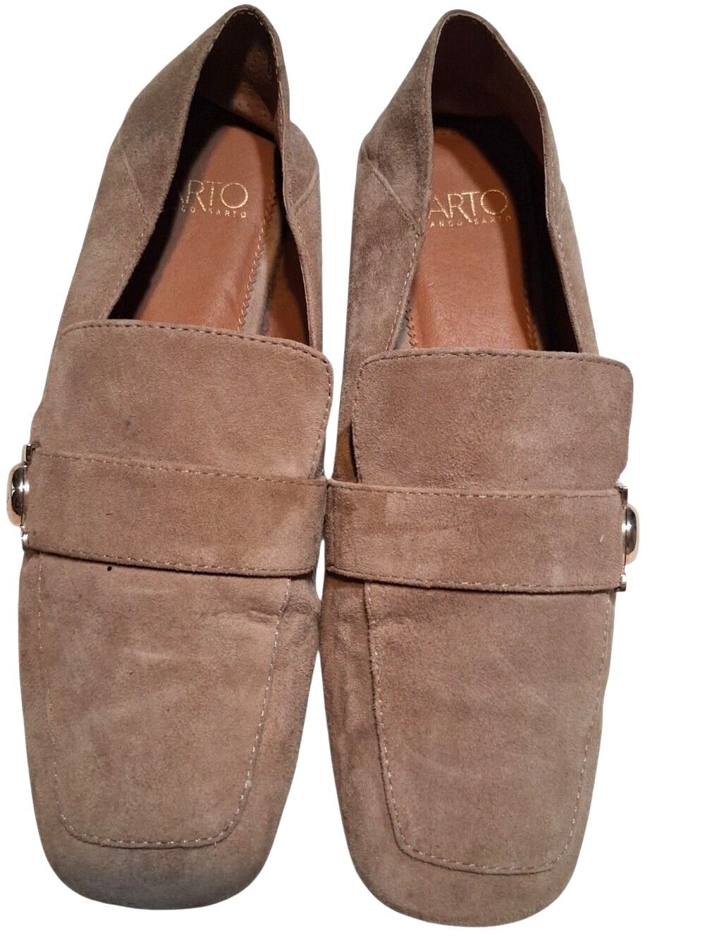 Franco Sarto Valeres Taupe Suede Loafers Square Toe Flat Shoes Size 8M